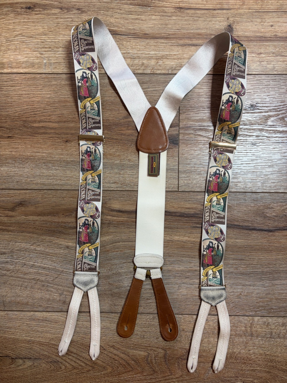 Vintage Trafalgar Limited Edition Silk Braces Suspenders Cigarros Tobacco Theme